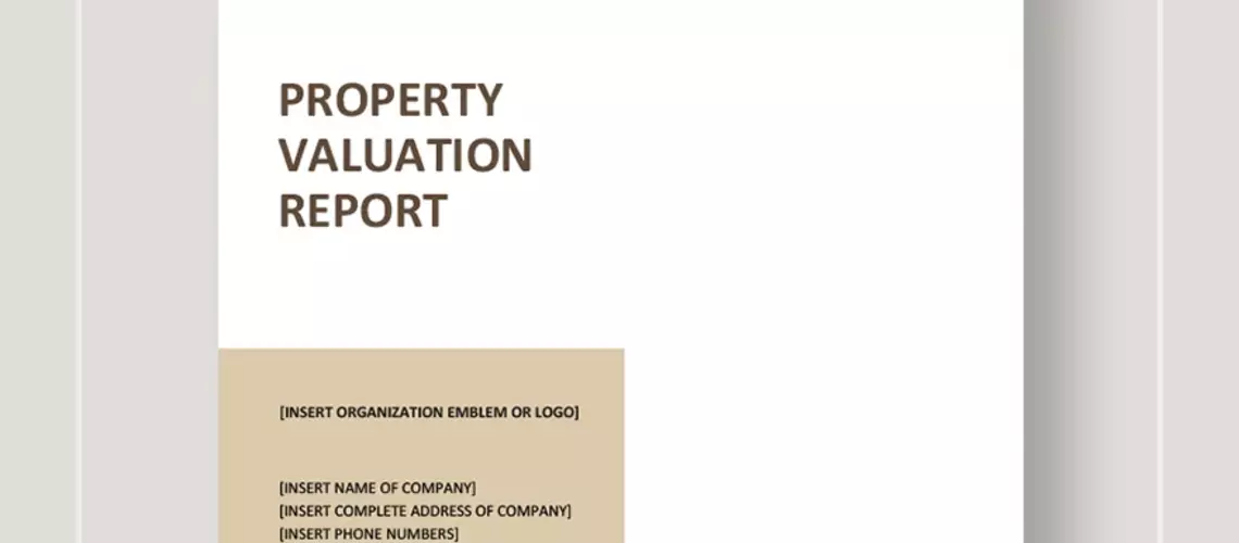Property valuation report template displaying the main sections.